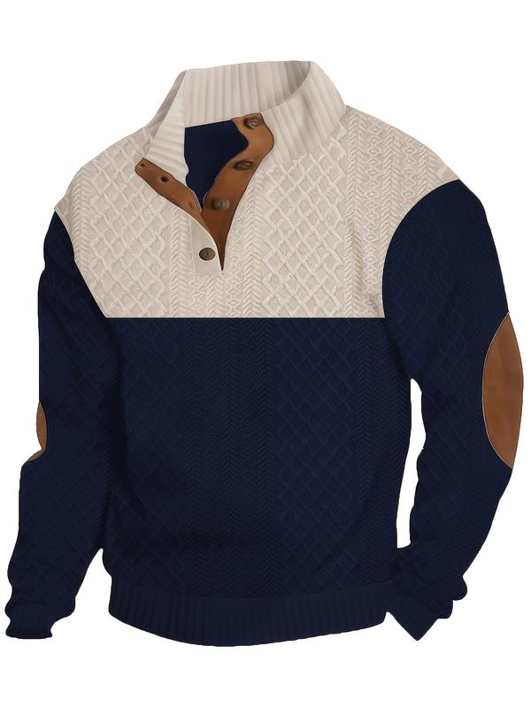 Men’s Colorblock Jacquard Sweatshirt – Casual Sports Pullover for Fall & Winter