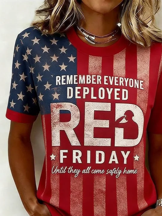 Women's Short Sleeve T-shirt Summer Red Independence Day (Flag) Printing Jersey Crew Neck Daily Going Out Casual Top