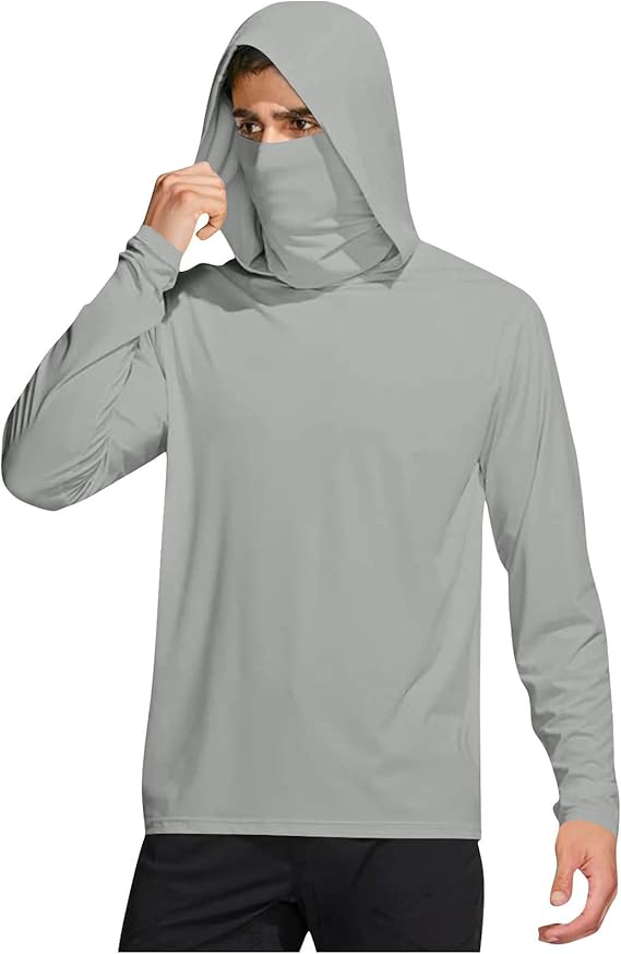 Men’s UPF 50+ Sun Protection Hooded Fishing Shirt with Face Mask