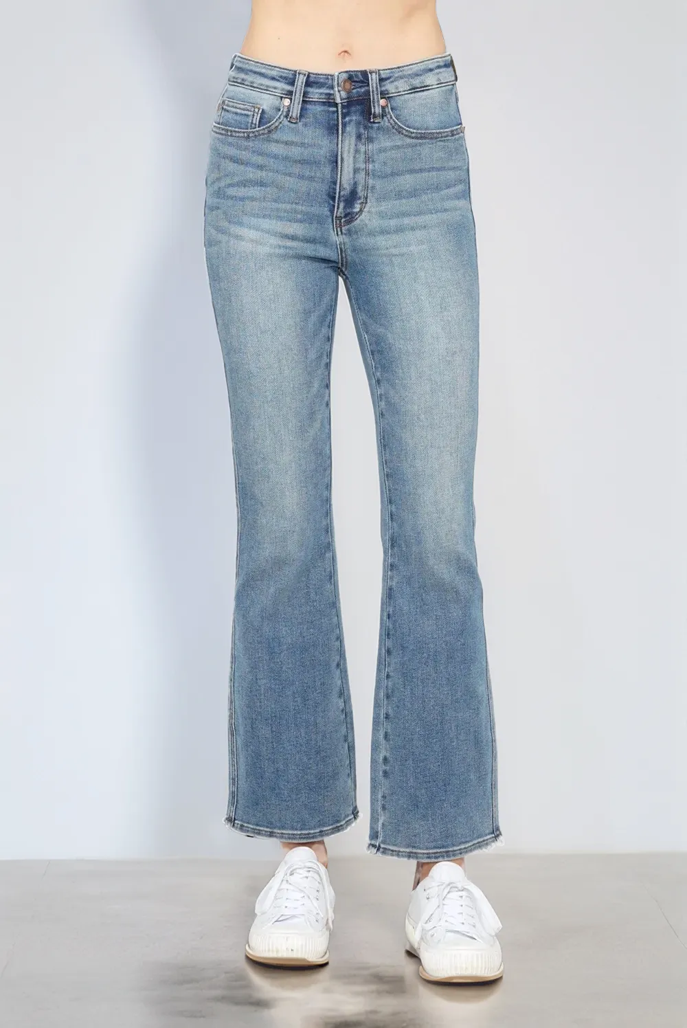 Blue Full Size Tummy Control Back Embroidered Pocketed Bootcut Jeans Plus Size