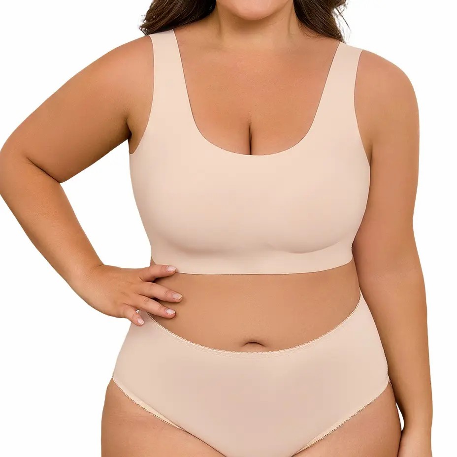Seamless Bras for Women Full Coverage Wireless Bralette Widen Straps Side