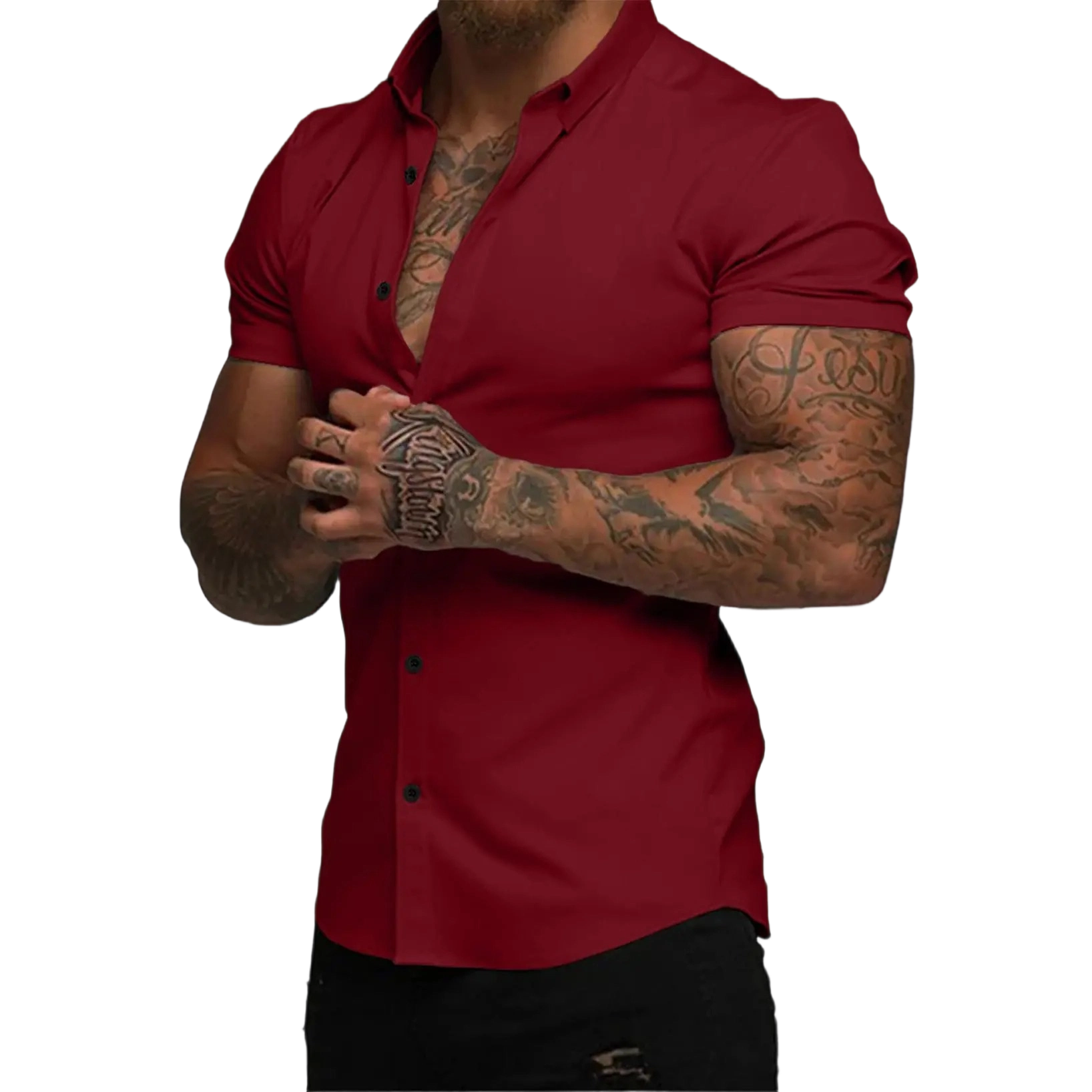 Mens Muscle Fit Dress Shirts Casual Button Down Shirt Short Sleeve Wrinkle-Free Shirts