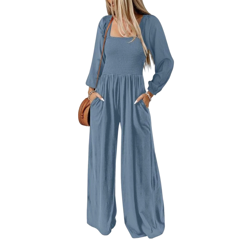 Women's Casual Loose Overalls Jumpsuits One Piece Long Sleeve Wide Leg Long Pant Rompers With Pockets