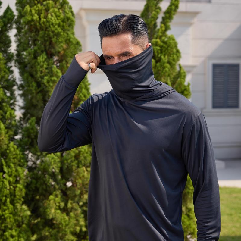 Men’s UPF 50+ Sun Protection Hooded Fishing Shirt with Face Mask