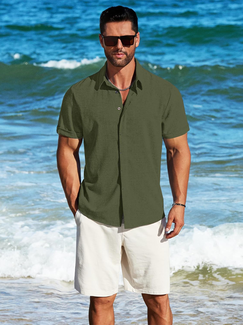 Men's Linen Shirt Short Sleeve Button Casual Shirt Business Formal Beach Fashion Summer Tops