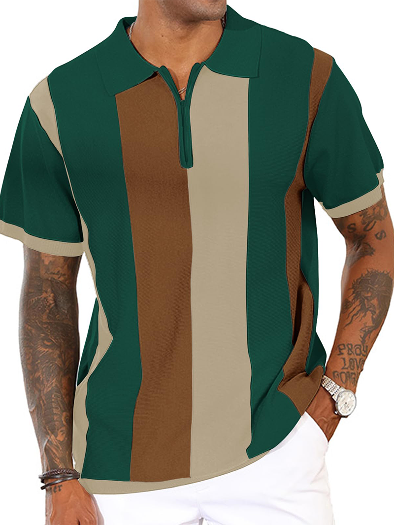 Men's Fashion Polo Shirts Vintage Striped Knitting Shirts Casual Slim Fit Golf Shirts