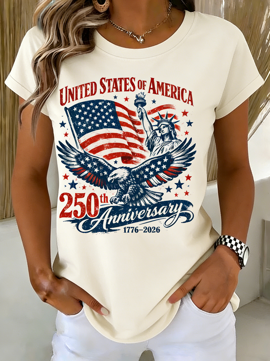 Independence Day Casual Cotton Crew Neck T-Shirt