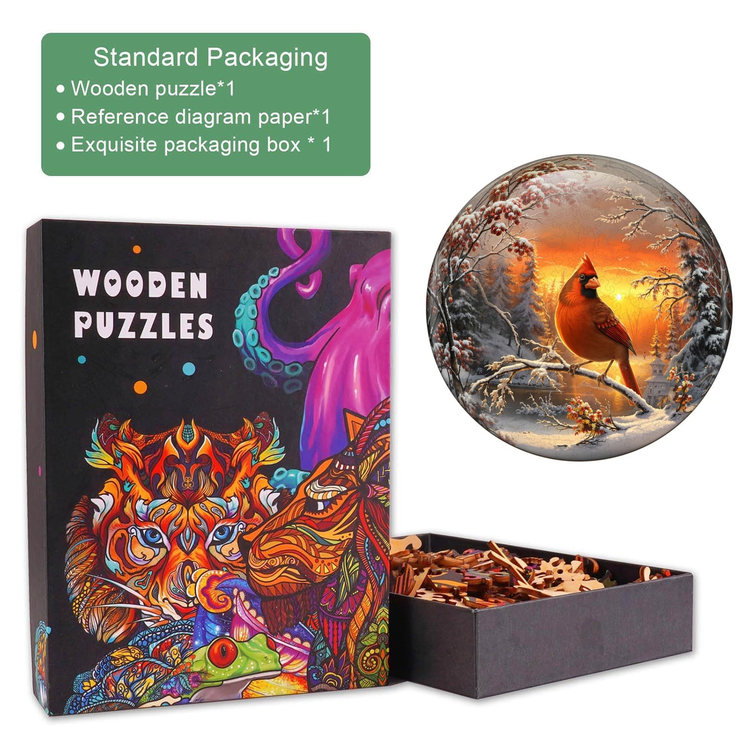 Snow Cardinal Wooden Jigsaw Puzzle