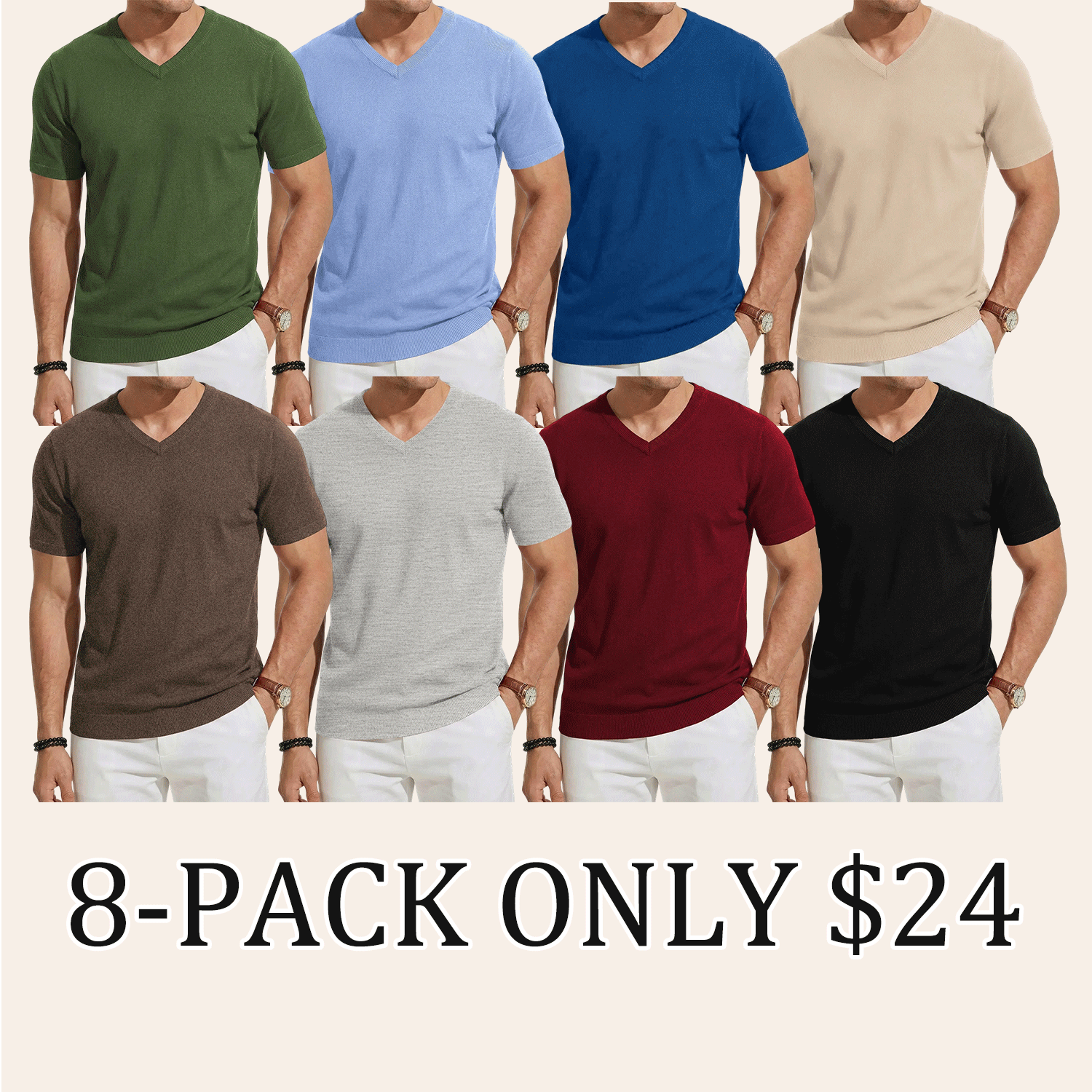 Men's Wool Blend Short Sleeve V-Neck Sweater Soft Textured Knit Pullover for Business Casual Wear