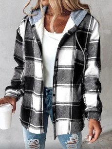 Urban Split Joint Color Block Women's Faux Wool Plaid Striped Jacket