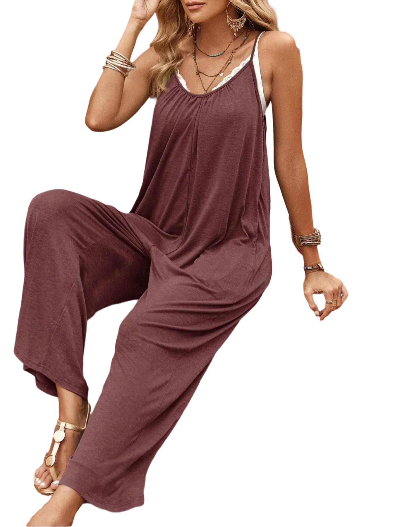 Women's Chic Backless Cami Jumpsuit with Pockets
