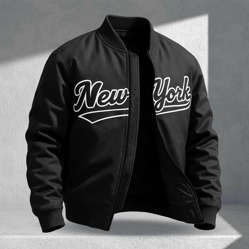 Letter Print Sports Jacket, Men's Casual Jacket