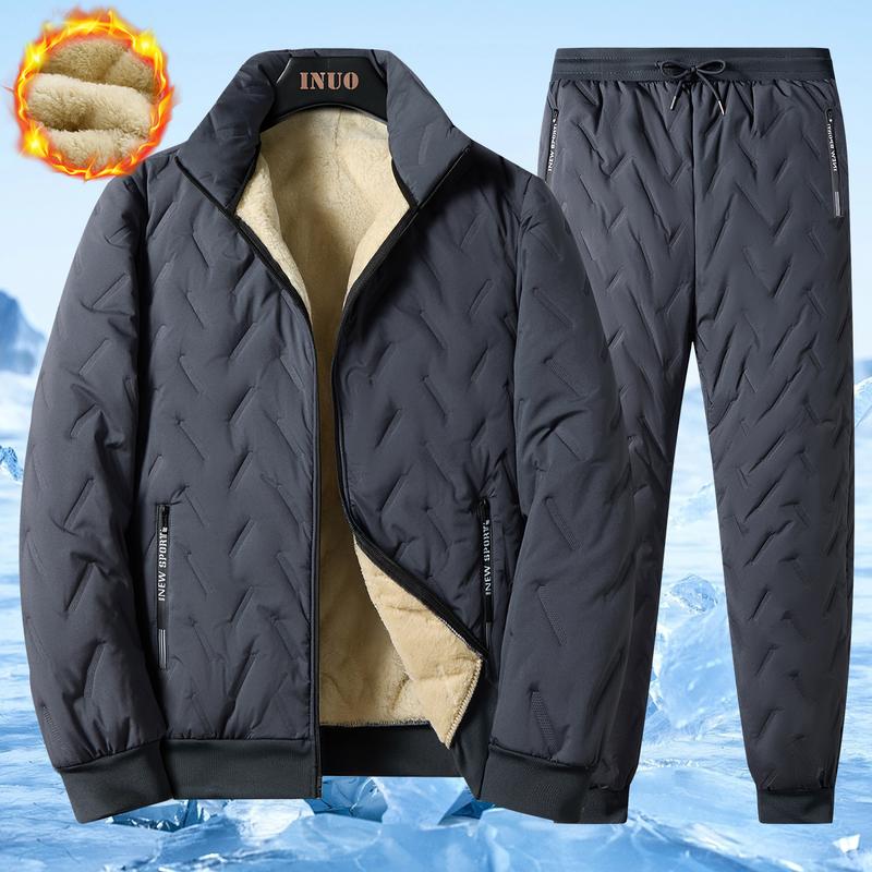 Men's Winter Coat Fleece Windproof Thickened Lamb Velvet Cotton-Padded Jacket Loose Vest Warm Two-Piece Set