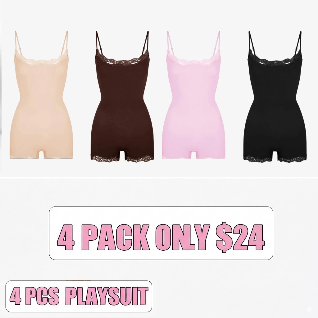 KatchMe Lace Series Women's Simple Style Spaghetti Strap Lace Trim Breathable Bodysuit