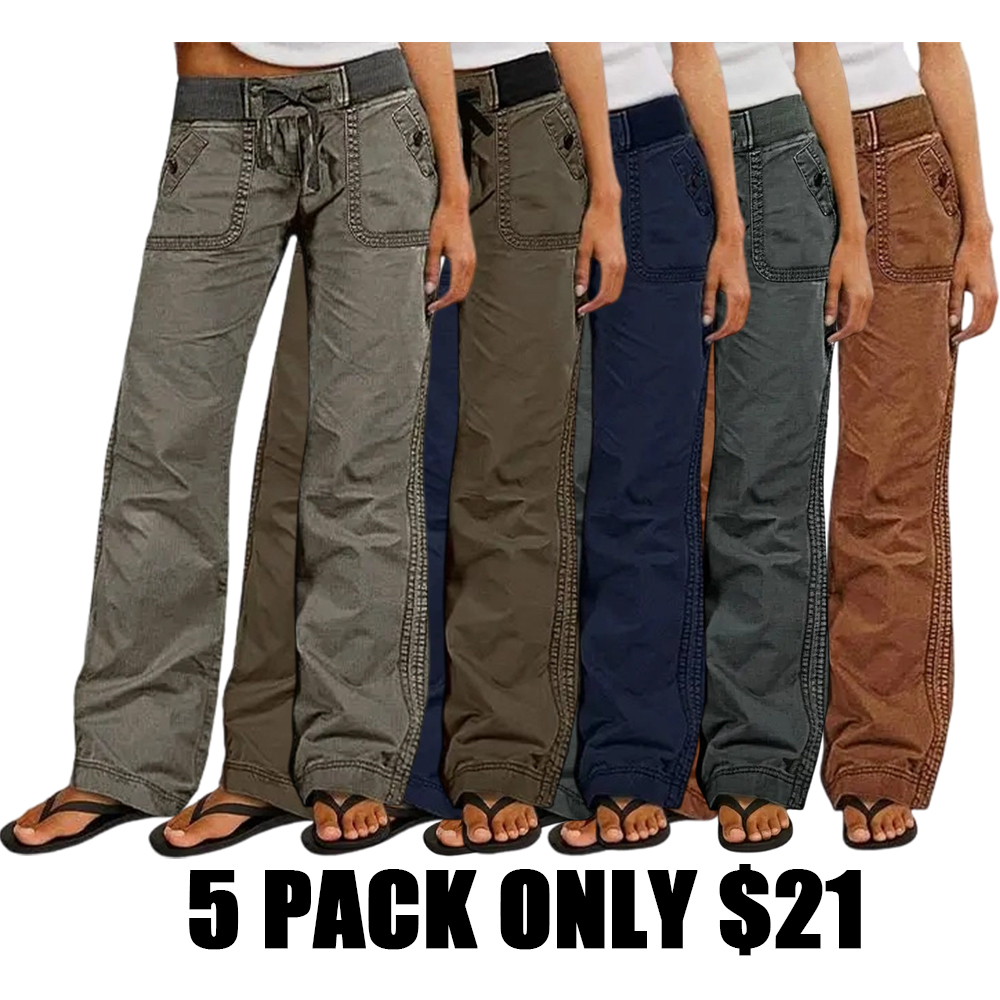 Women's Solid Seam Detail Drawstring Mid Rise Straight Leg Pants High Stretch Fabric