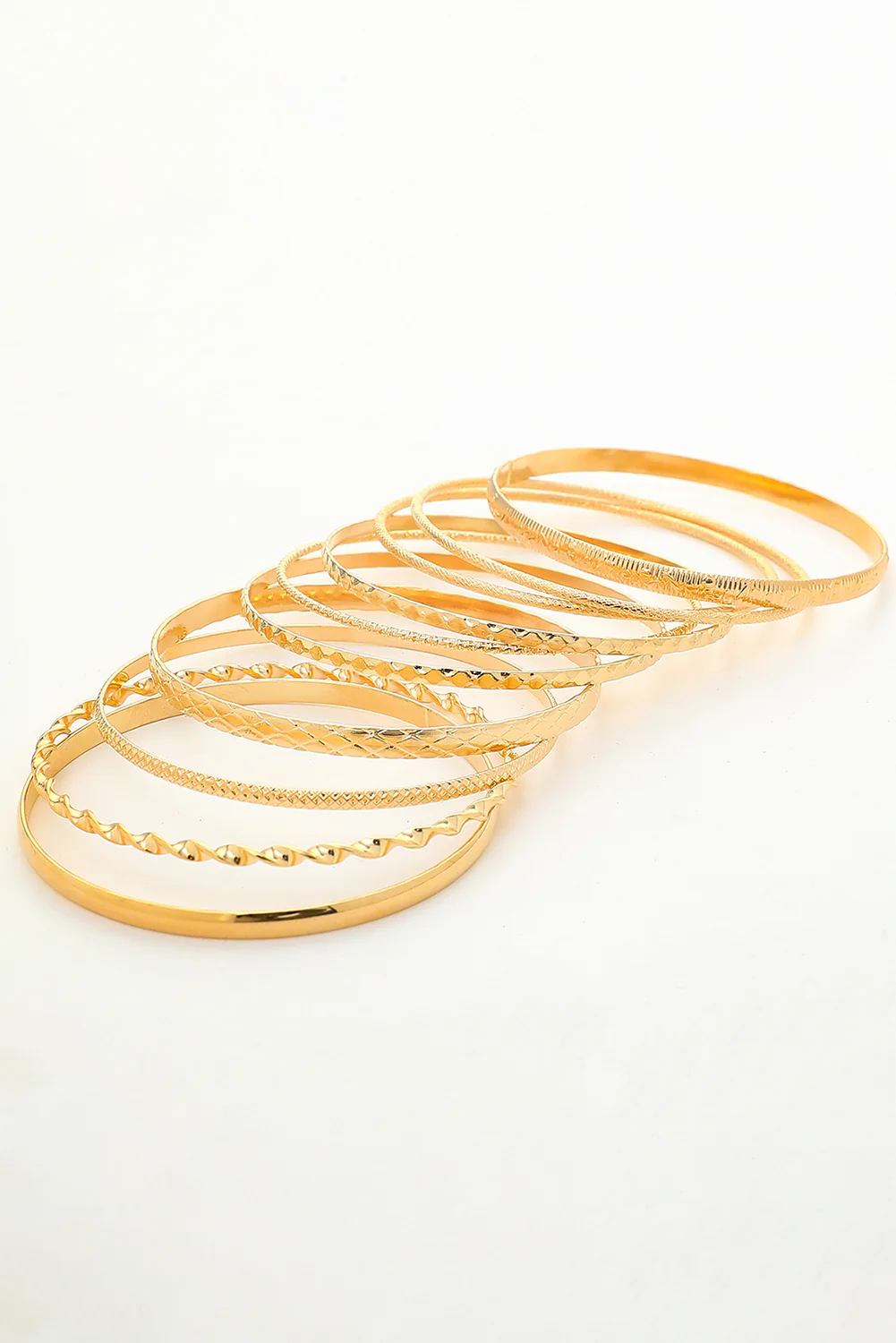 Gold 10pcs Textured Twisted Stackable Alloy Bracelet Set