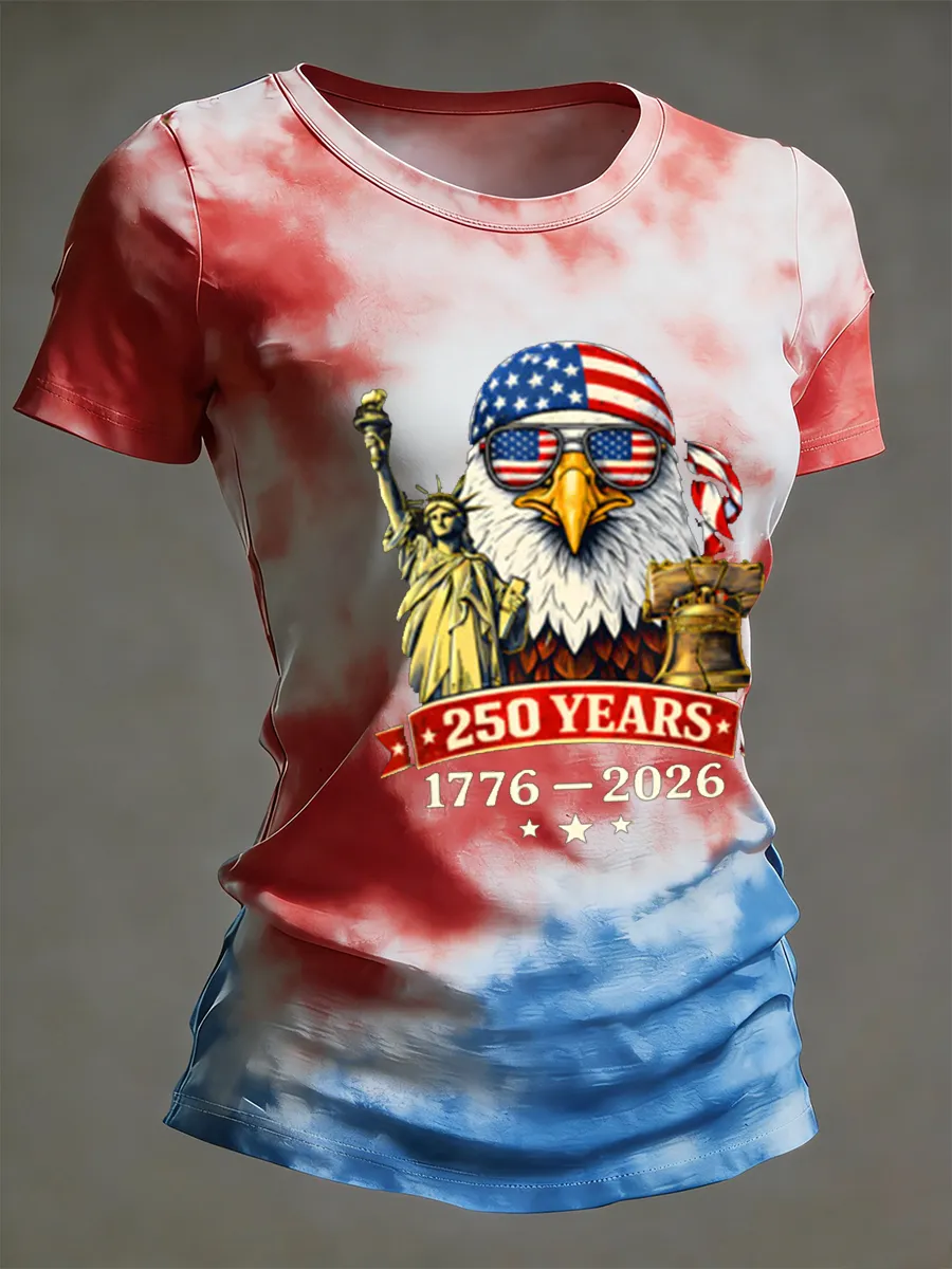 Women's 250 Years 1776-2026 Eagle Statue Of Liberty Tie Dye T-Shirt