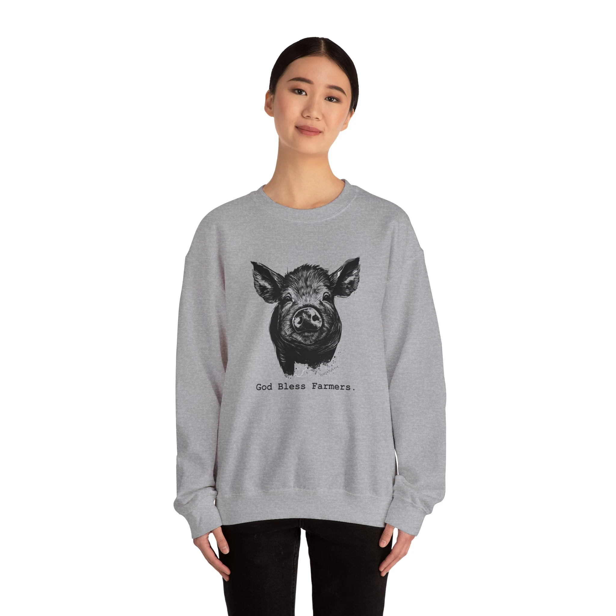 God Bless Farmers Pig Unisex Heavy Blend? Crewneck Sweatshirt