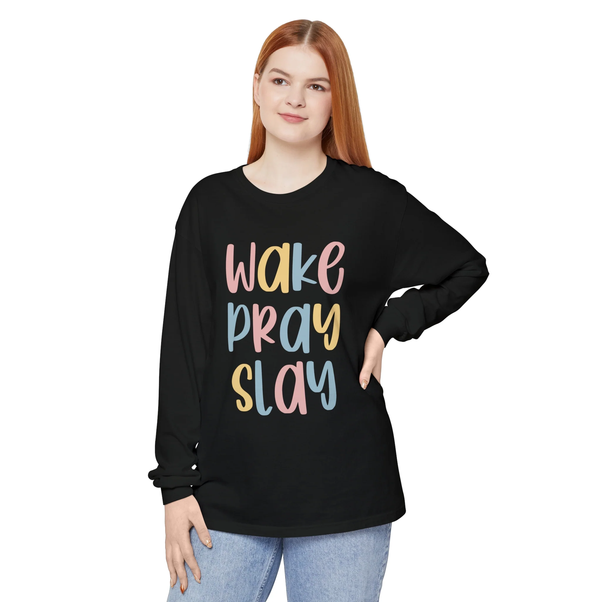 Wake Pray Slay Unisex Garment-dyed Long Sleeve T-Shirt