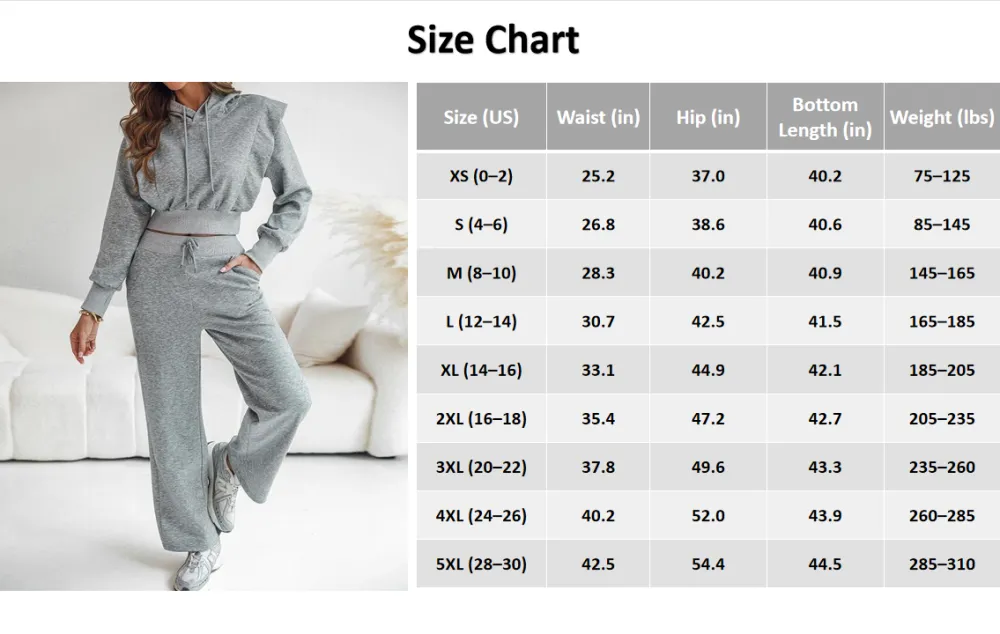 Hooded Long Sleeve Sweatshirt and Casual Wide Leg Sweatpants Set