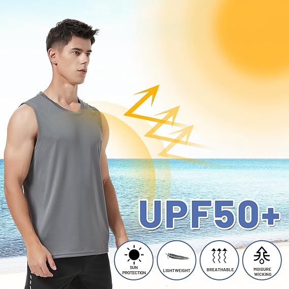Men's Workout Tank Tops UPF 50+ Swim Shirts Quick Dry Running Sleeveless UV Protection Muscle Tees