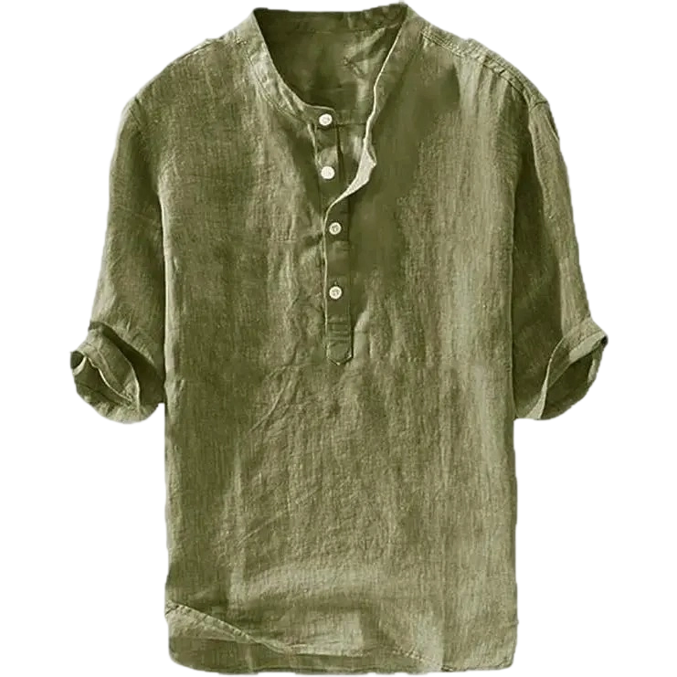 Men's Linen Cotton 3/4 Sleeve Henley T-Shirt