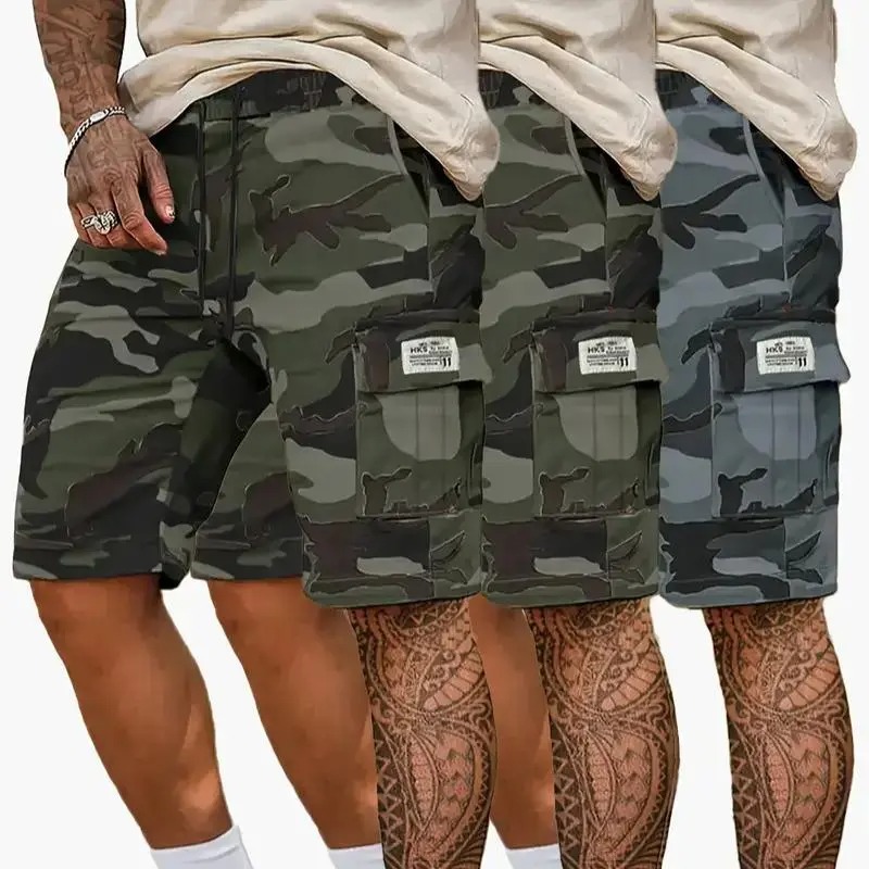 Camouflage Twill Pocket Shorts Men's Casual Khaki Green Black Trousers Suitable For Daily Wear Outfit