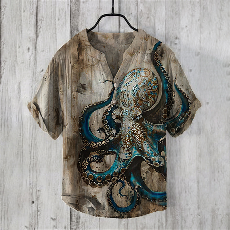 Vintage Octopus Art Print Casual Shirt