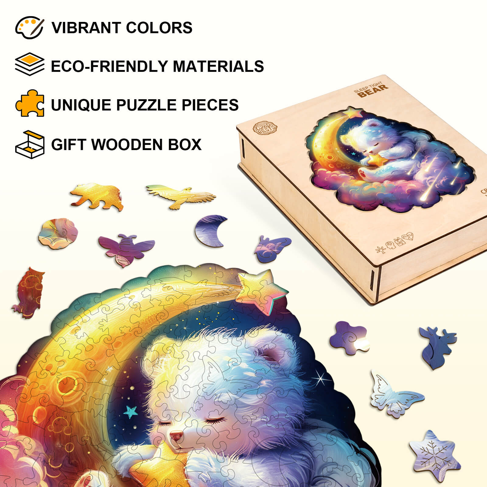 Sleep tight bear Wooden Jigsaw Puzzle