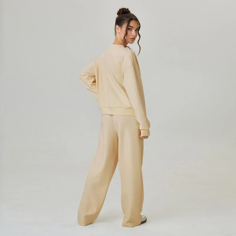 Women's Slouchy Solid Color V Neck Long Sleeve Button Cardigan & Drawstring Waist Trousers Co-ord