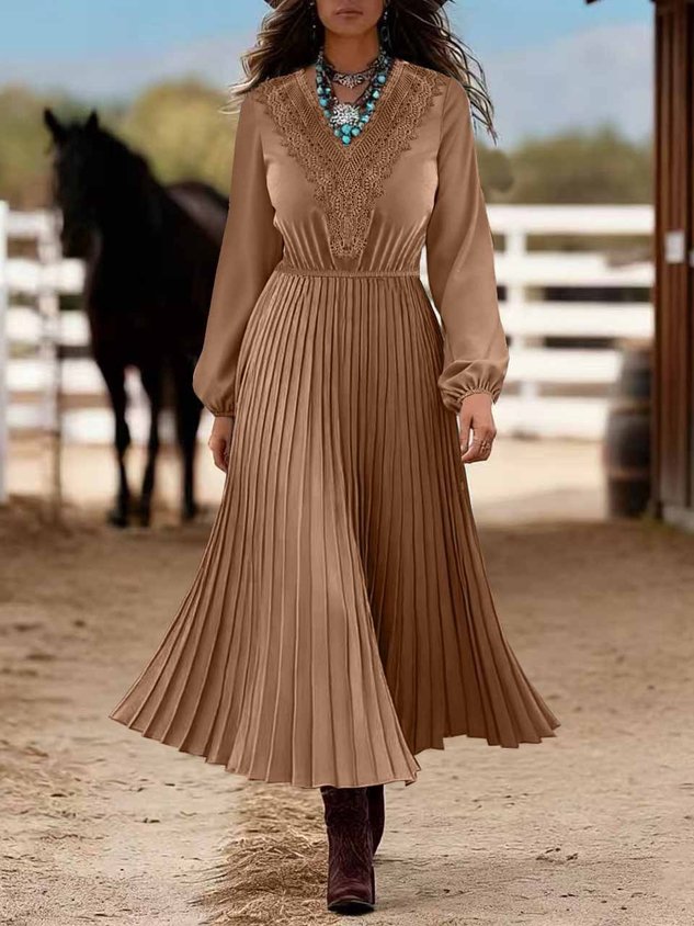 Women's Long Sleeve Spring/Fall Blue Plain Split Joint V Neck Daily Going Out Casual Maxi A-Line Shirt Dress Dress