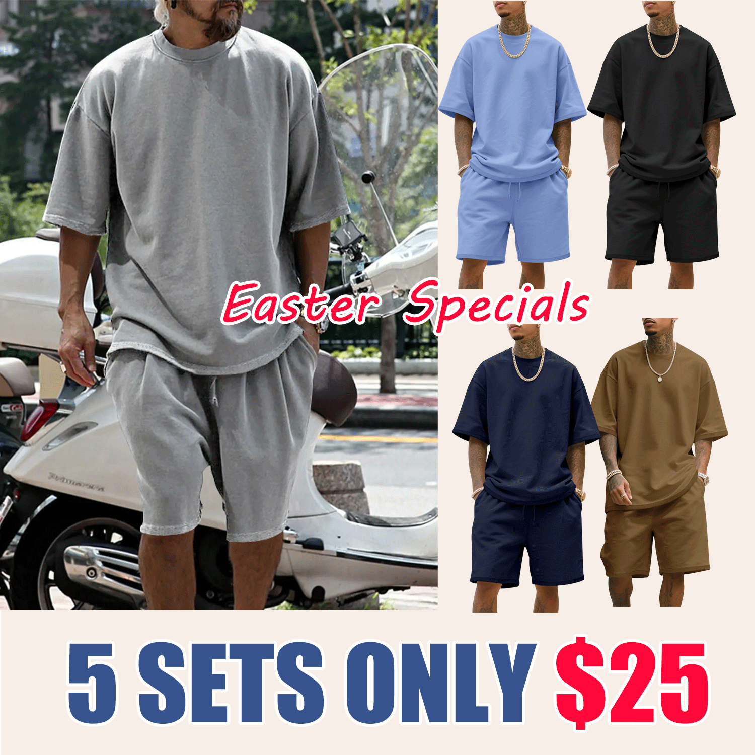 Men's Summer Casual Set, Pure Color Round Neck Short Sleeve Tee & Shorts