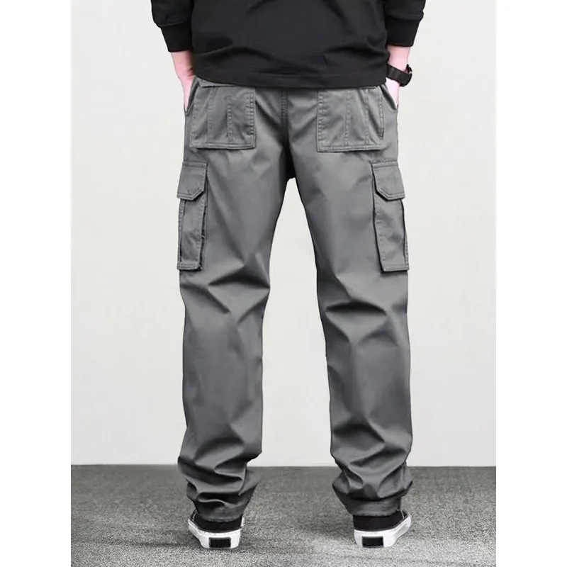 Men's Loose Solid Pocket Drawstring Waist Cargo Pants
