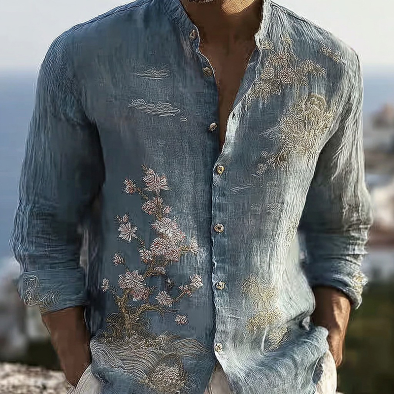 Men's Japanese Pine Tree And Crane Art Shirt