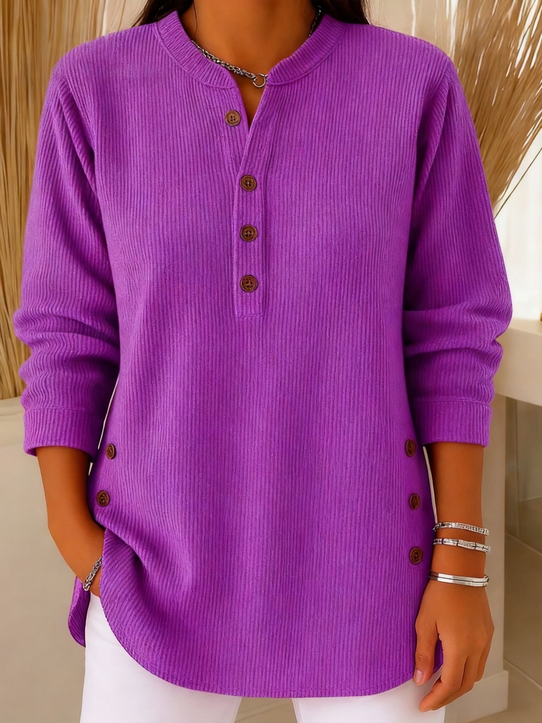 Women's Solid Color Crew Neck Long Sleeve Casual Loose Knit Pullover
