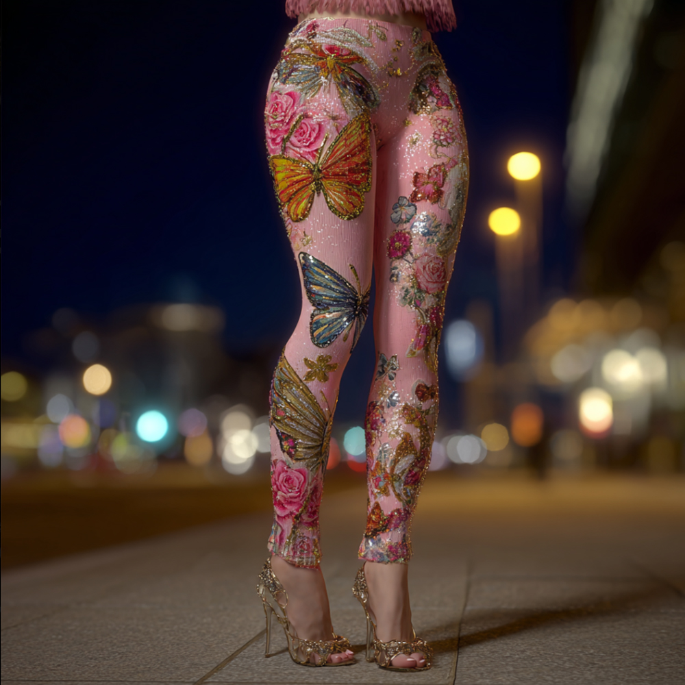 Vintage Butterfly And Rose Art Casual Leggings