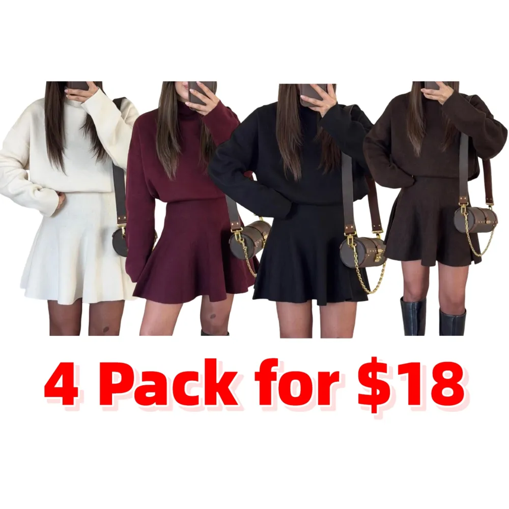 Women's Casual Half-High Neck Long Sleeve Knit Dress