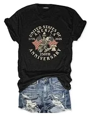 Women'S Retro American Independence Day 250Th Anniversary Edition Short Sleeve Printed T-Shirt