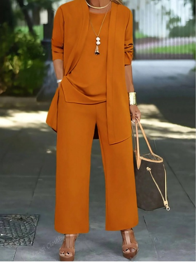 Women's Split Joint Plain Commuting Going Out Matching Outfit Caramel Street Spring/Fall Multi-Piece Set Matching Set