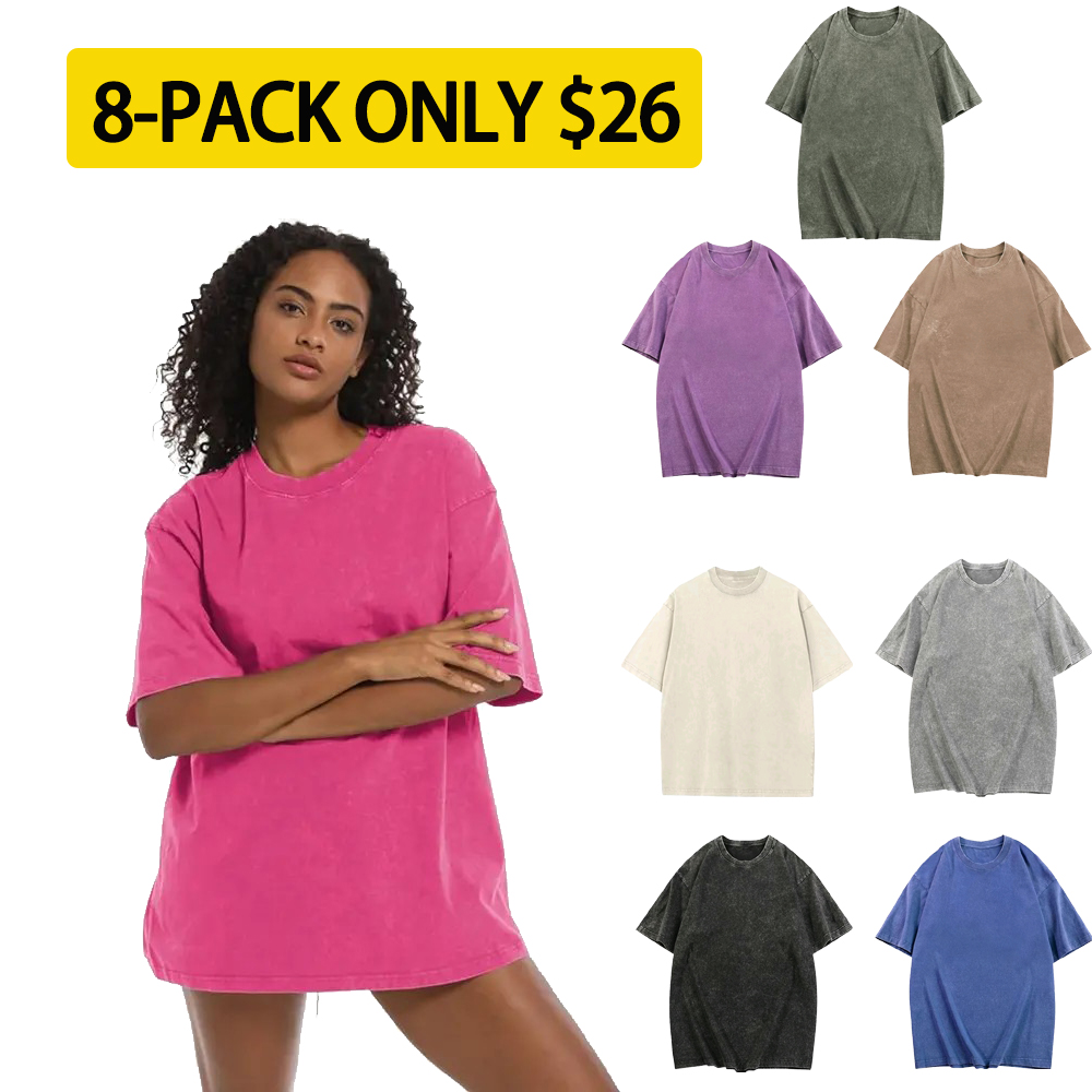 Holafish Women’s Acid Wash Oversized T-Shirt – Casual Cotton Crew Neck Summer Tee with Loose Fit & Streetwear Style