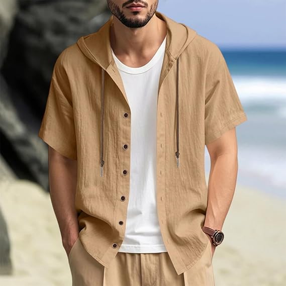 Men's Lightweight Hooded Two-Piece Set - Casual Vacation Loose Sweatshirt & Wide-Leg Pants for Summer