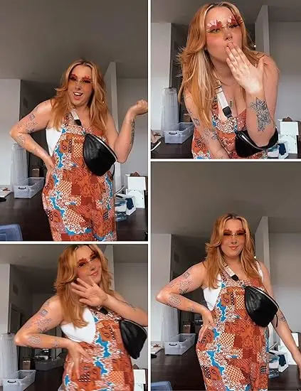 Tanming Women's Patchwork Dual Pocket Jumpsuit Loose Floral Print Bohemian Wide Leg Bib Overall Springfresh