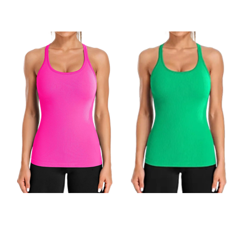 Women’s Ribbed Workout Tank Top with Built-in Bra