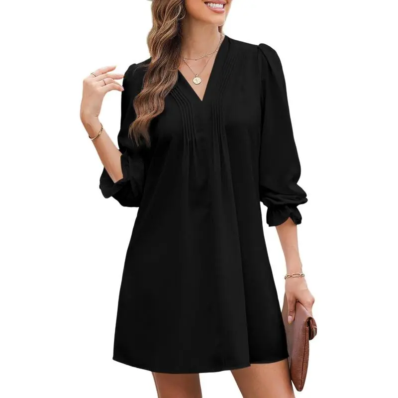 Womens Casual Dress A-Line Ruffle Sleeve V Neck Midi Dress
