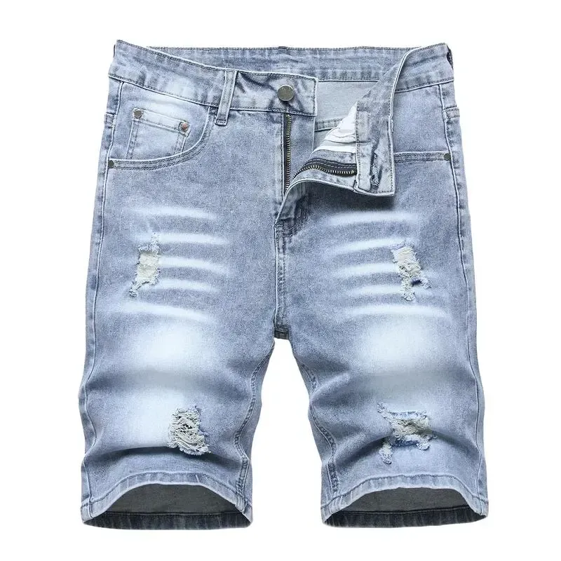 Men's Ripped Denim Shorts, Stretch, Distressed Street Style