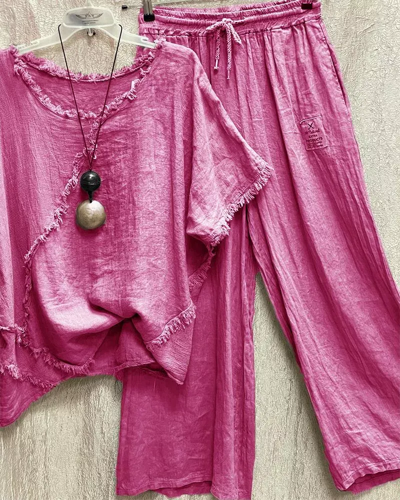 CASUAL PURE COLOR DECORATING ROUND NECK SHORT SLEEVE SUIT