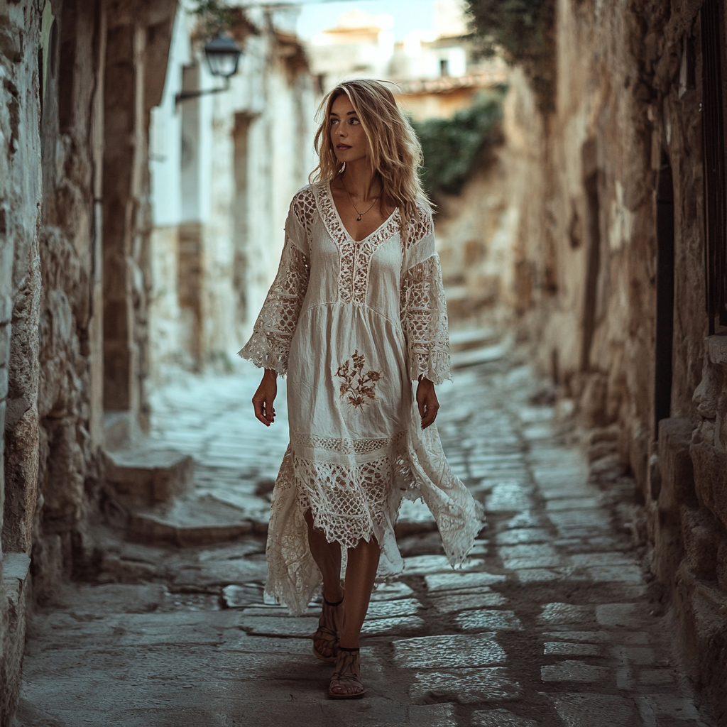 Vintage Loose Linen Patchwork Dress e954