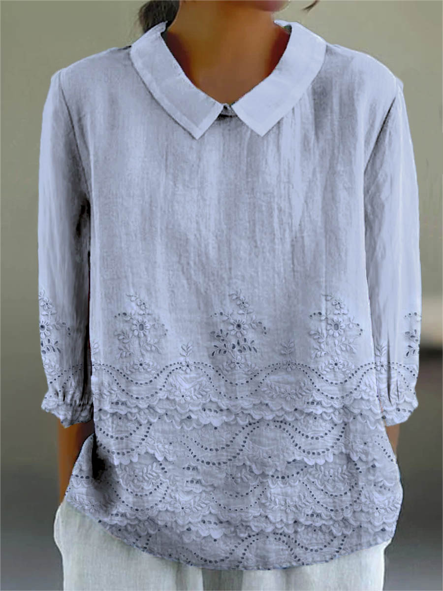 Women's Vintage Floral Pattern Art Print Casual Cotton And Linen 3/4 Sleeve Shirt