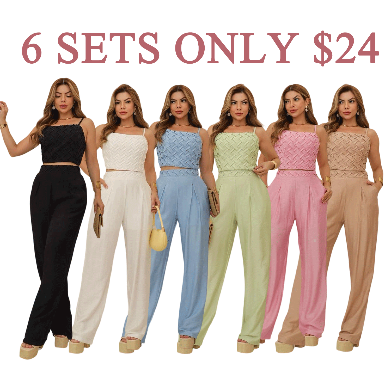 Women’s Textured Crop Top & Wide Leg Pant Set