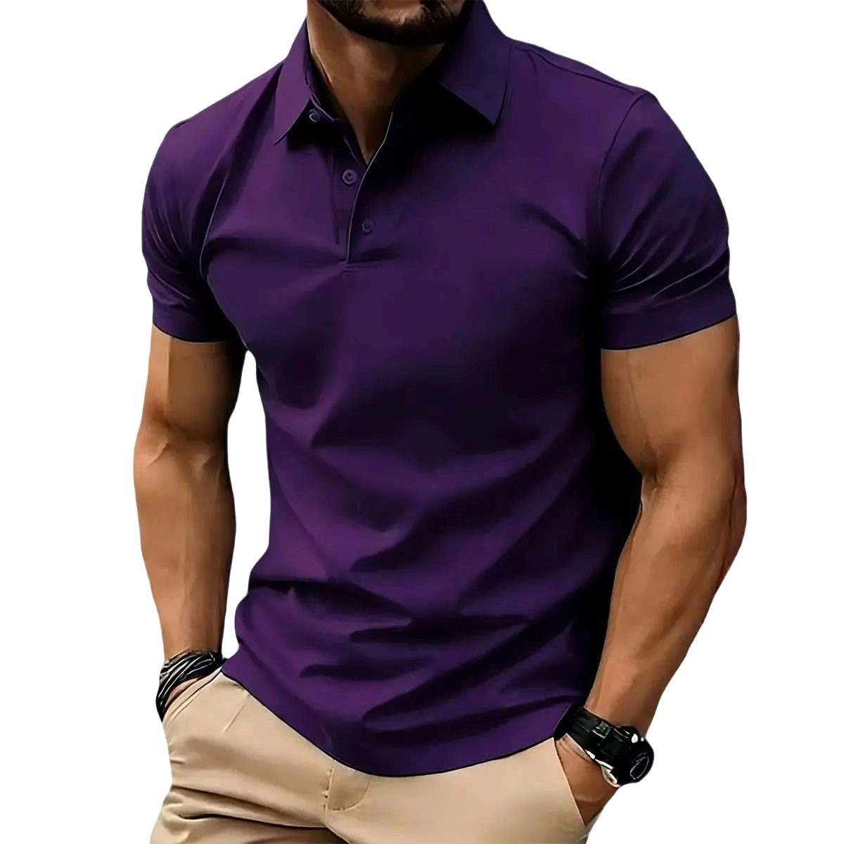 Men's Casual POLO Shirt, Solid Color Button Versatile Basic